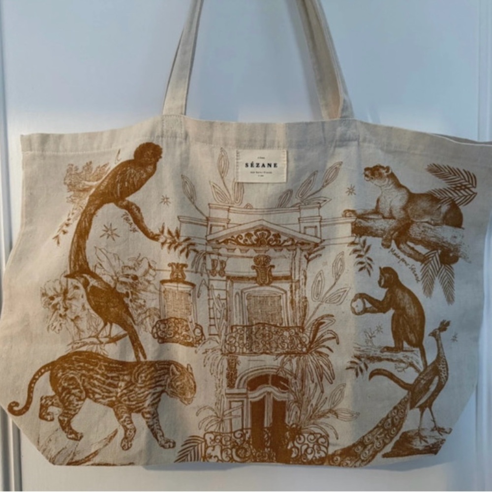 Sézane Cream Tote paraiso jungle